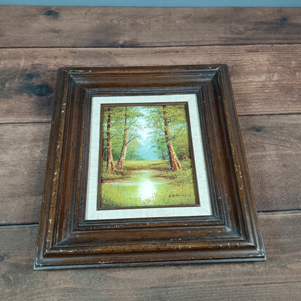 Cantrell Oil Painting Landscape Art 16x18 Brown Good Framed Forest Scene